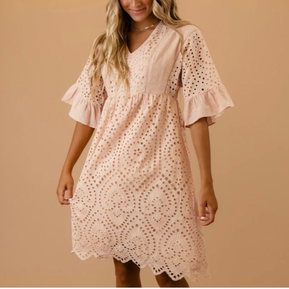 ROOLEE Cream Flutter Sleeve V-Neck Sundress